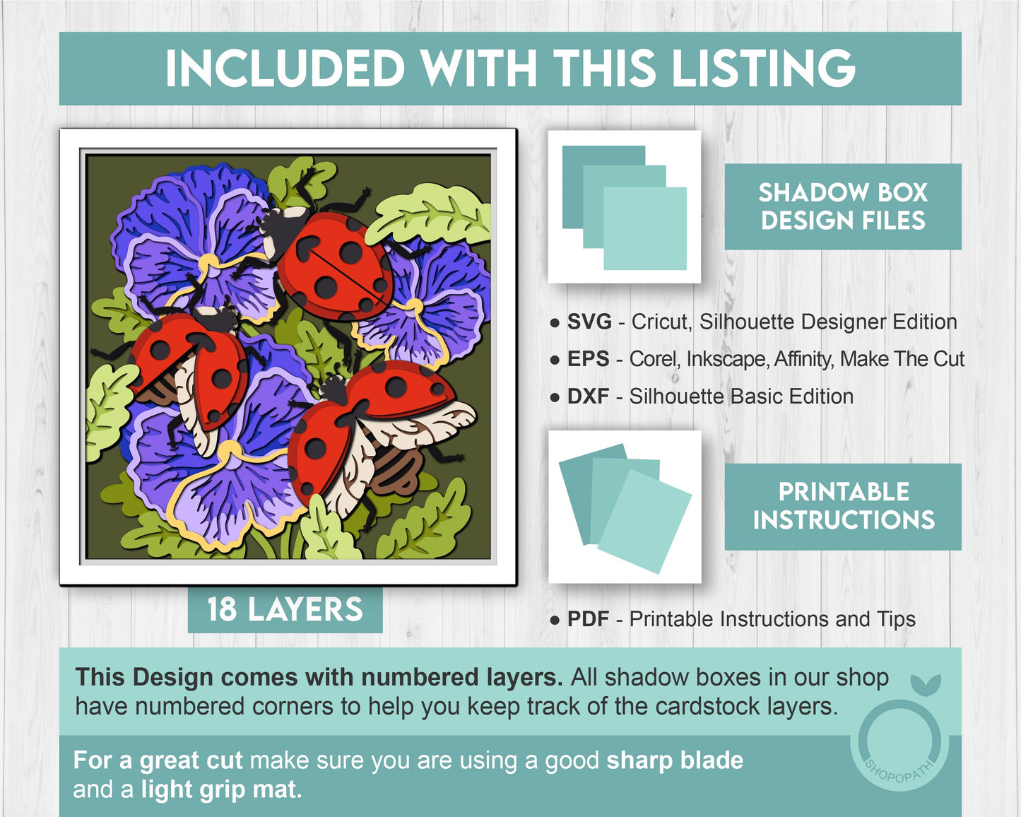 3D SVG Ladybugs Shadow Box, Layered Love Bug 3D svg,Pansy 3D SVG, Summer Shadow Box, Flowers 3d Svg, Floral Papercut svg Cricut Silhouette