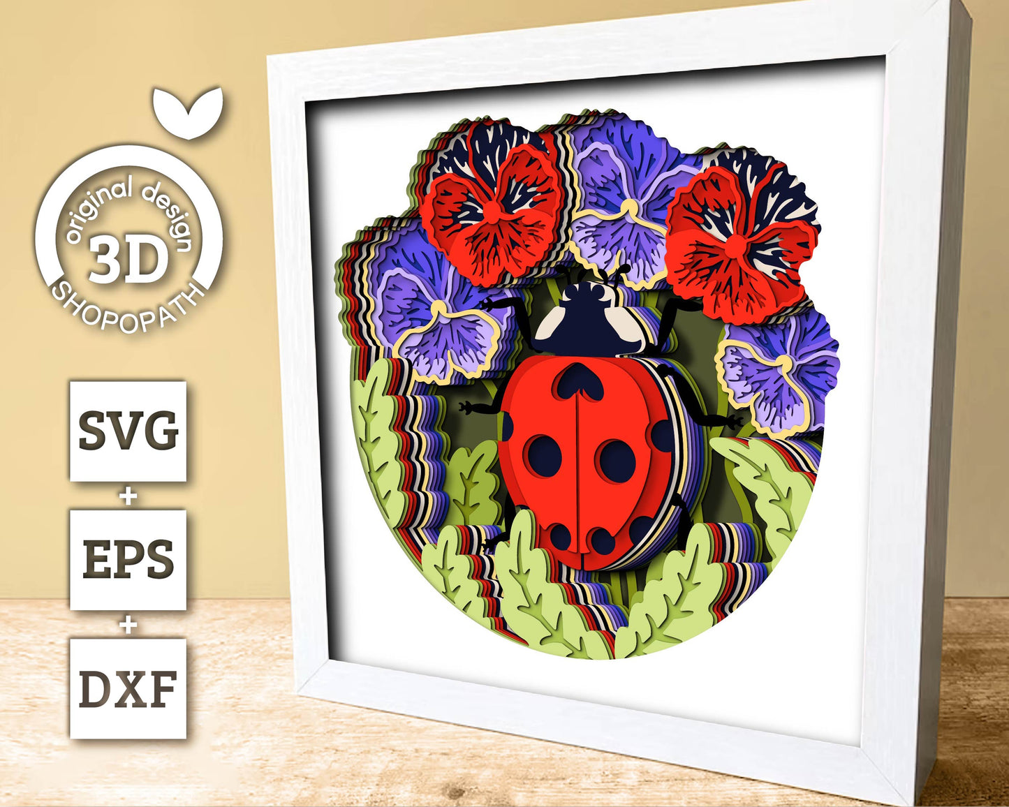 3D SVG Ladybug Shadow Box, Pansy 3D SVG, Love Bug 3D Svg, Summer Shadow Box, Flowers 3d Svg, Floral Papercut svg Cricut Silhouette