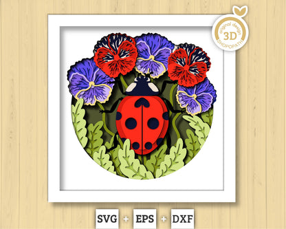 3D SVG Ladybug Shadow Box, Pansy 3D SVG, Love Bug 3D Svg, Summer Shadow Box, Flowers 3d Svg, Floral Papercut svg Cricut Silhouette