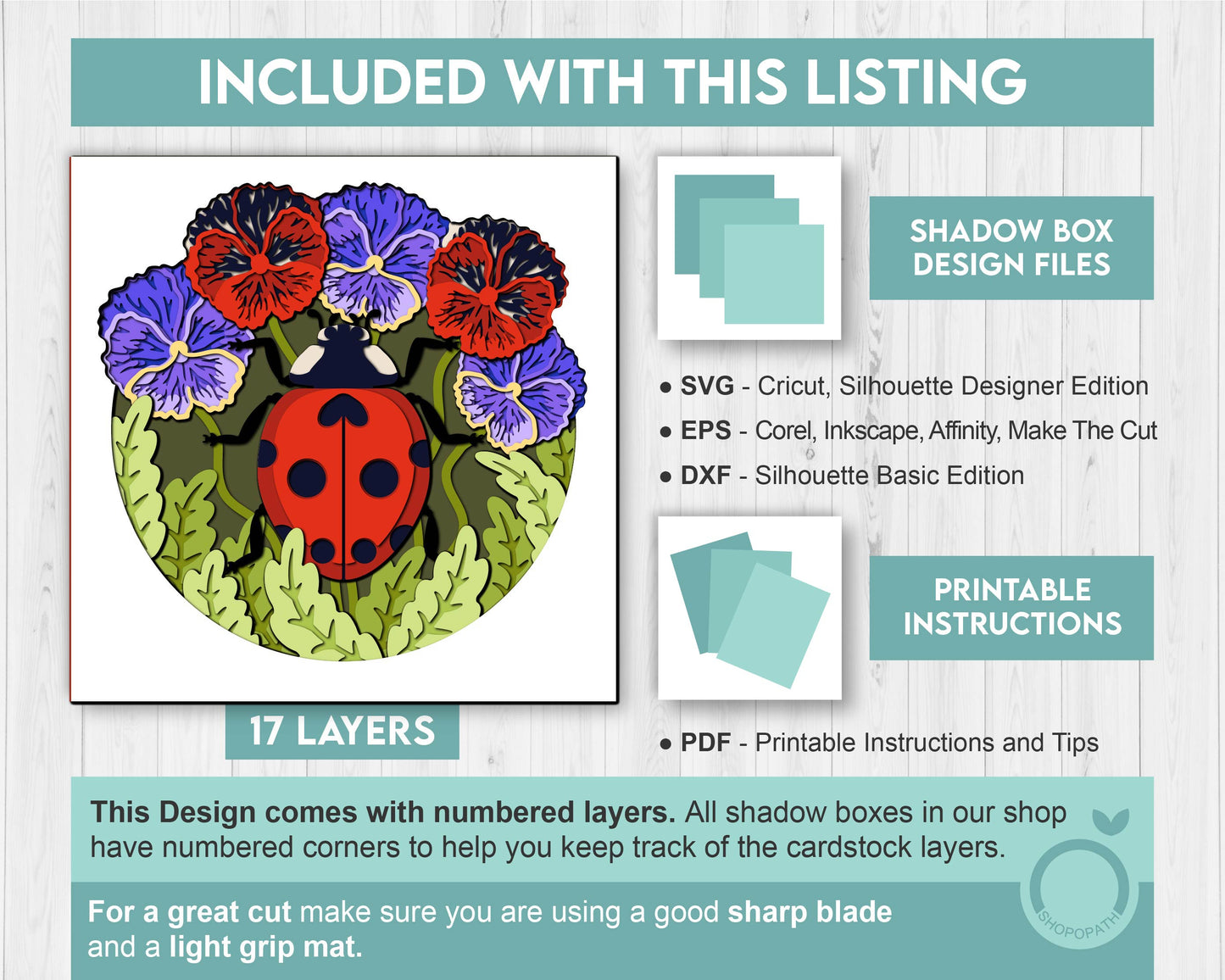 3D SVG Ladybug Shadow Box, Pansy 3D SVG, Love Bug 3D Svg, Summer Shadow Box, Flowers 3d Svg, Floral Papercut svg Cricut Silhouette