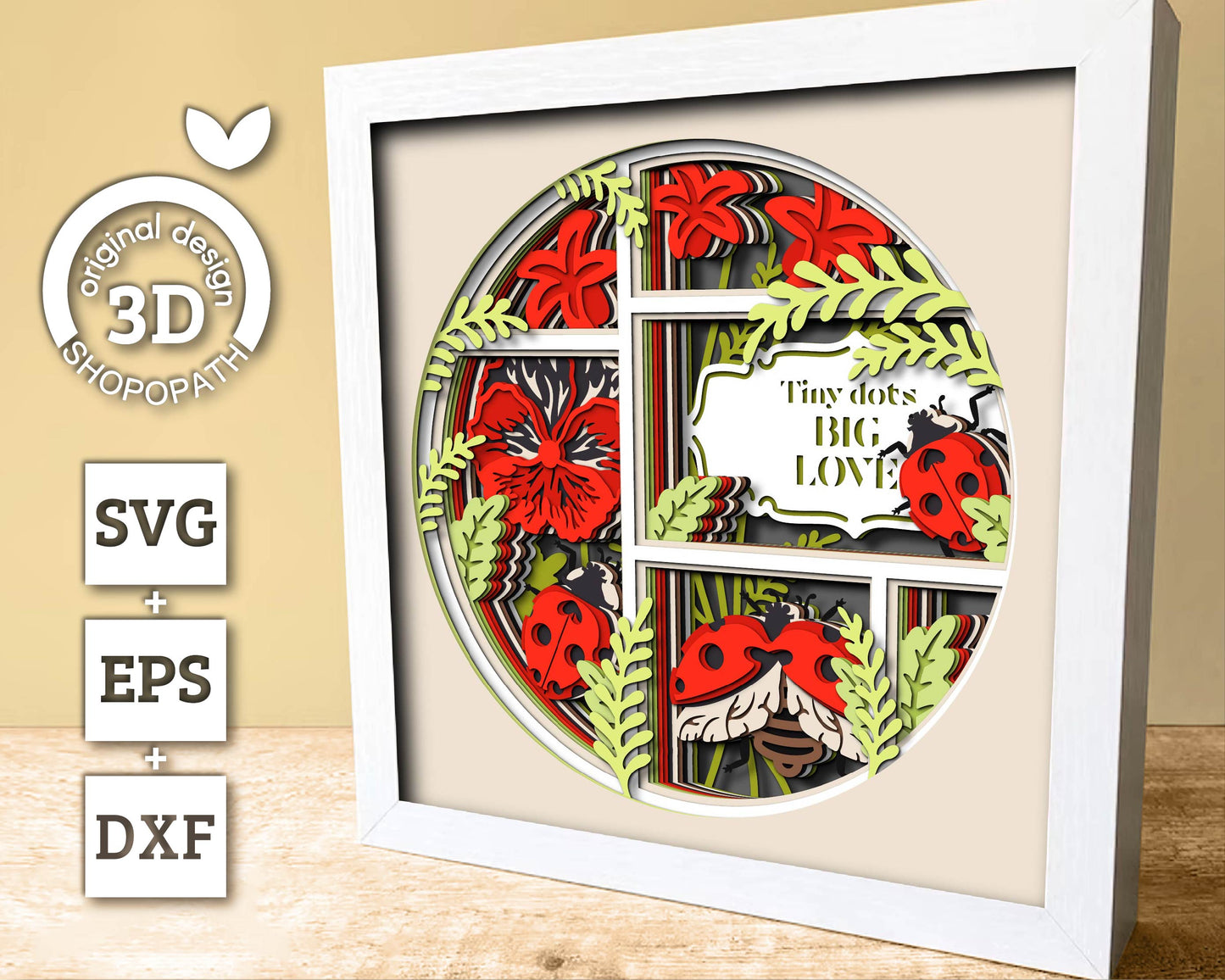 3D SVG Love Bugs Shadow Box, Layered Ladybug 3D svg, Pansy 3D SVG, Summer Shadow Box, Flowers 3d Svg, Floral Papercut svg Cricut Silhouette