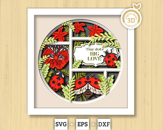 3D SVG Love Bugs Shadow Box, Layered Ladybug 3D svg, Pansy 3D SVG, Summer Shadow Box, Flowers 3d Svg, Floral Papercut svg Cricut Silhouette