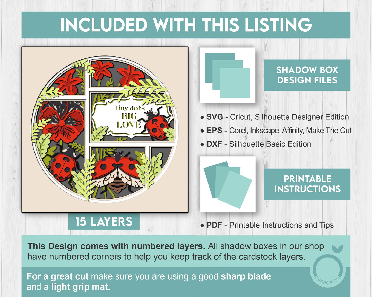 3D SVG Love Bugs Shadow Box, Layered Ladybug 3D svg, Pansy 3D SVG, Summer Shadow Box, Flowers 3d Svg, Floral Papercut svg Cricut Silhouette