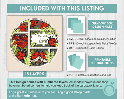 3D SVG Love Bugs Shadow Box, Layered Ladybug 3D svg, Pansy 3D SVG, Summer Shadow Box, Flowers 3d Svg, Floral Papercut svg Cricut Silhouette