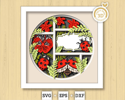 3D SVG Love Bugs Shadow Box, Layered Ladybug 3D svg, Pansy 3D SVG, Summer Shadow Box, Flowers 3d Svg, Floral Papercut svg Cricut Silhouette