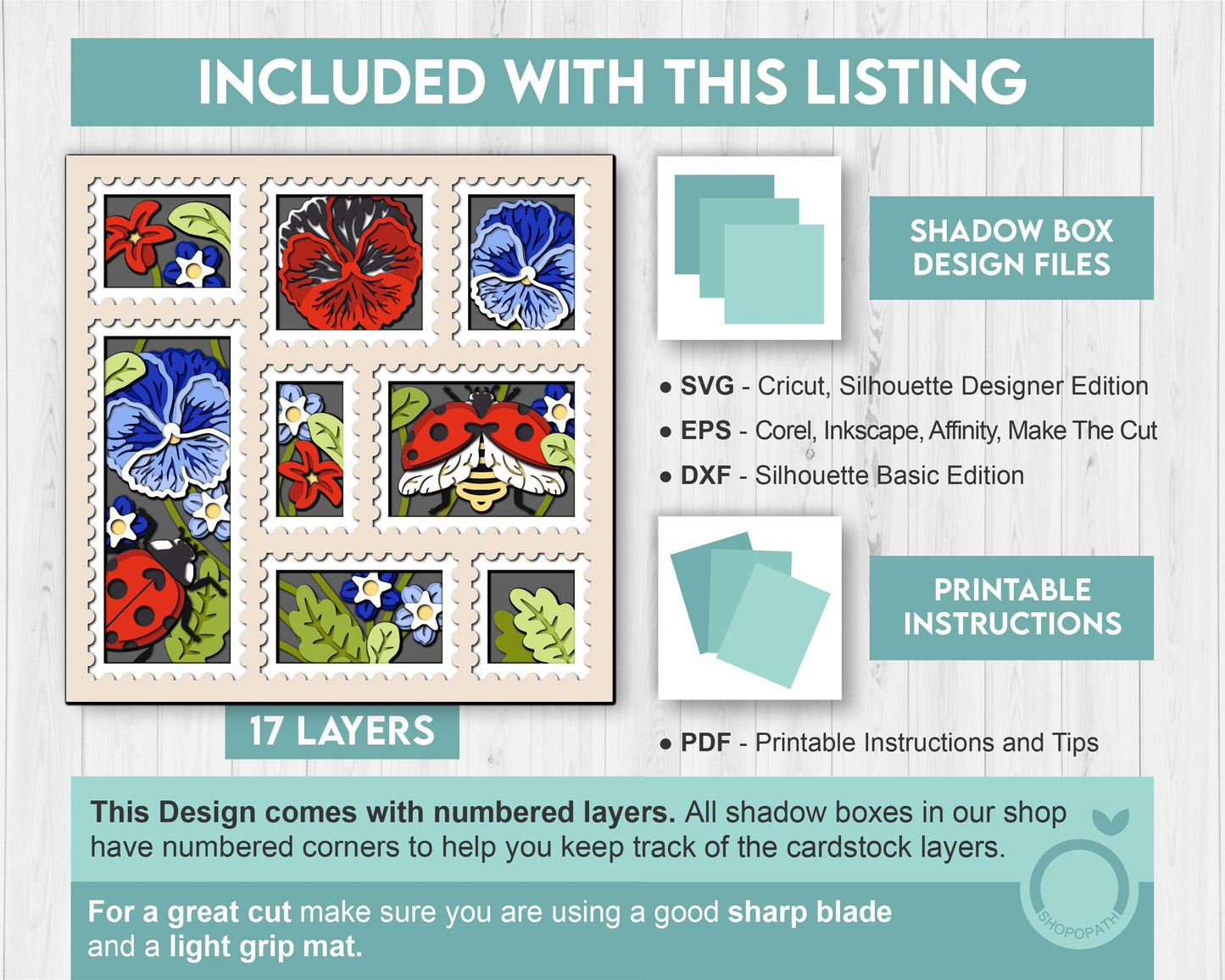 3D SVG Love Bug Stamps Frame Shadow Box, Layered Pansy 3D SVG, Summer Shadow Box, Ladybug 3D Svg, Flowers 3d Svg, Cricut Silhouette