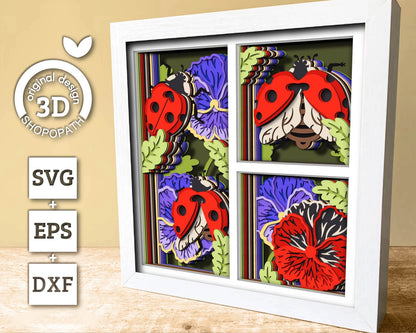 3D SVG Ladybug Shadow Box, Layered Pansy 3D SVG, Summer Shadow Box, Love Bug 3D Svg, Flowers 3d Svg, Floral Papercut svg Cricut Silhouette