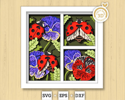 3D SVG Ladybug Shadow Box, Layered Pansy 3D SVG, Summer Shadow Box, Love Bug 3D Svg, Flowers 3d Svg, Floral Papercut svg Cricut Silhouette