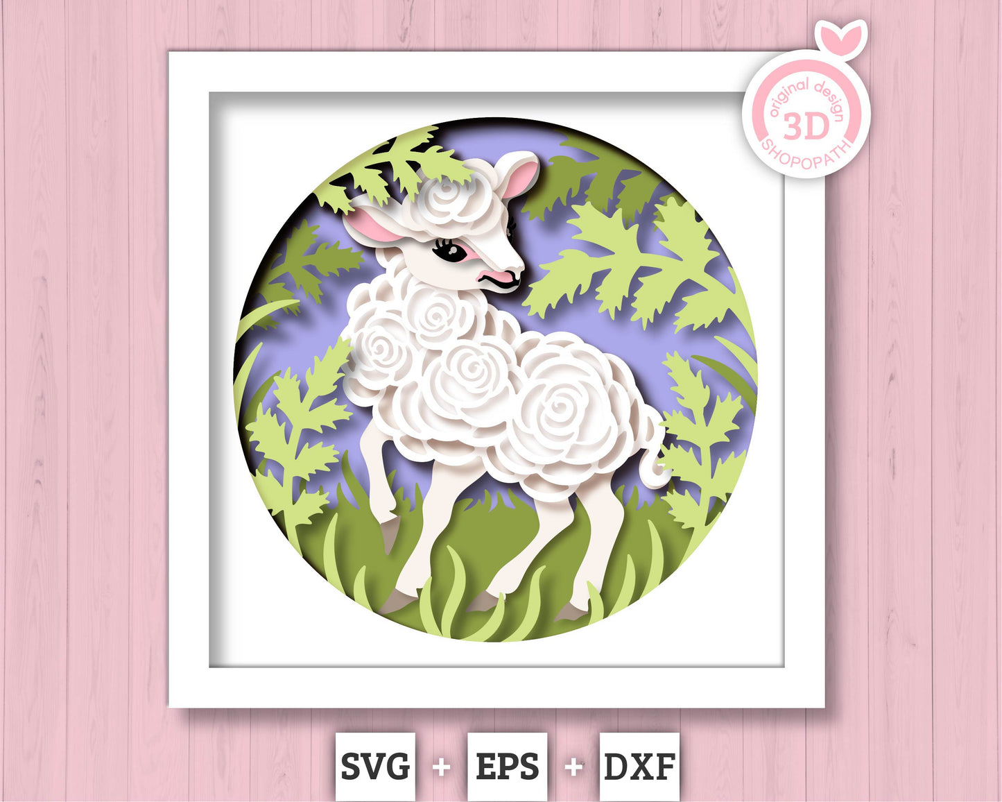 Spring Lamb in Field - 3D Shadow Box Layered SVG DXF EPS (Cutting Files)