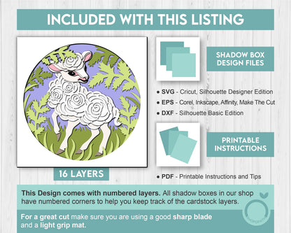 Spring Lamb in Field - 3D Shadow Box Layered SVG DXF EPS (Cutting Files)