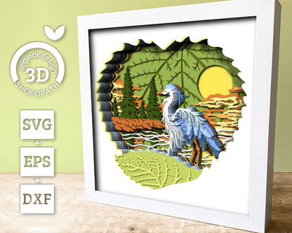 Heron On Lake at Sunset - 3D Shadow Box Layered SVG DXF EPS (Cutting Files)