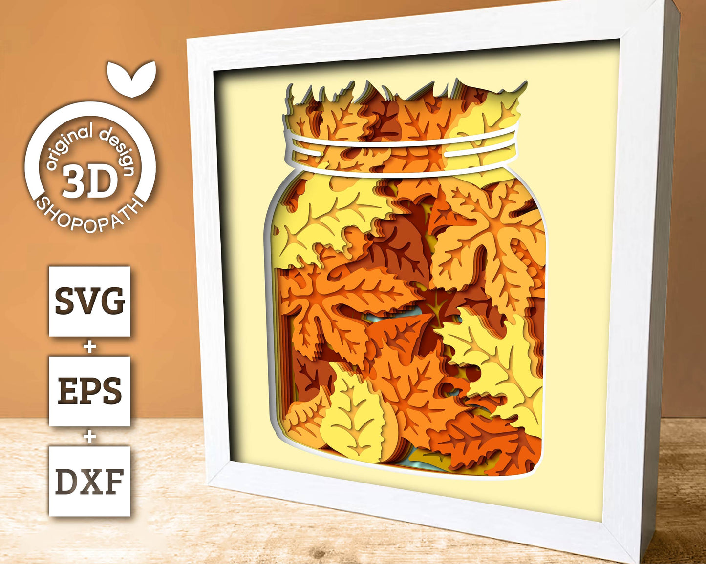 Autumn Leaves in Jar - 3D Shadow Box Layered SVG DXF EPS (Cutting Files)