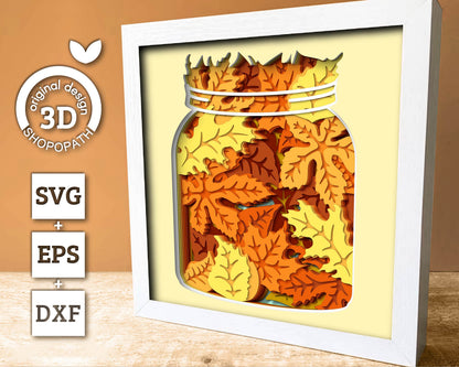 Autumn Leaves in Jar - 3D Shadow Box Layered SVG DXF EPS (Cutting Files)