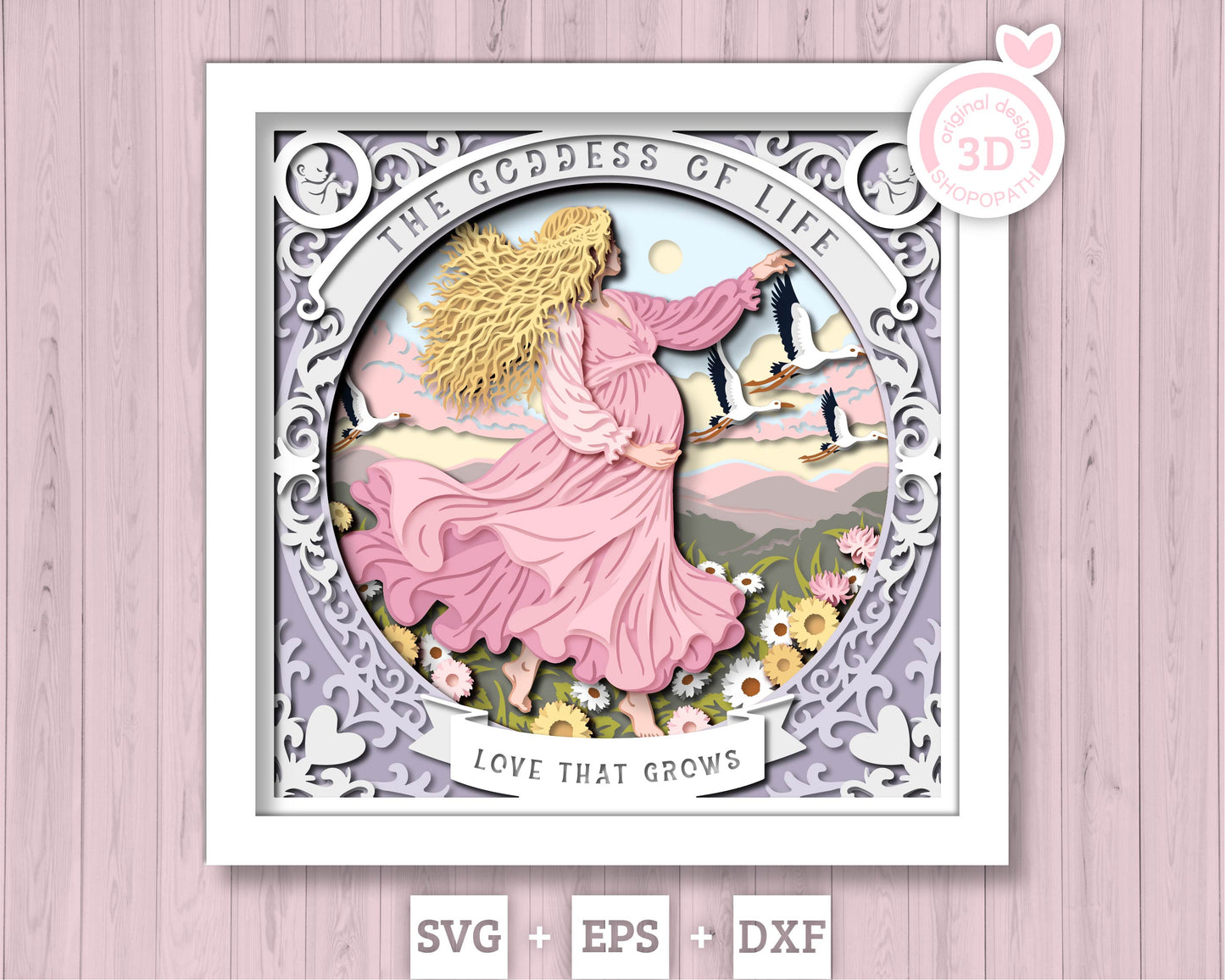 Life Goddess Pregnancy - 3D Shadow Box Layered SVG DXF EPS (Cutting Files)