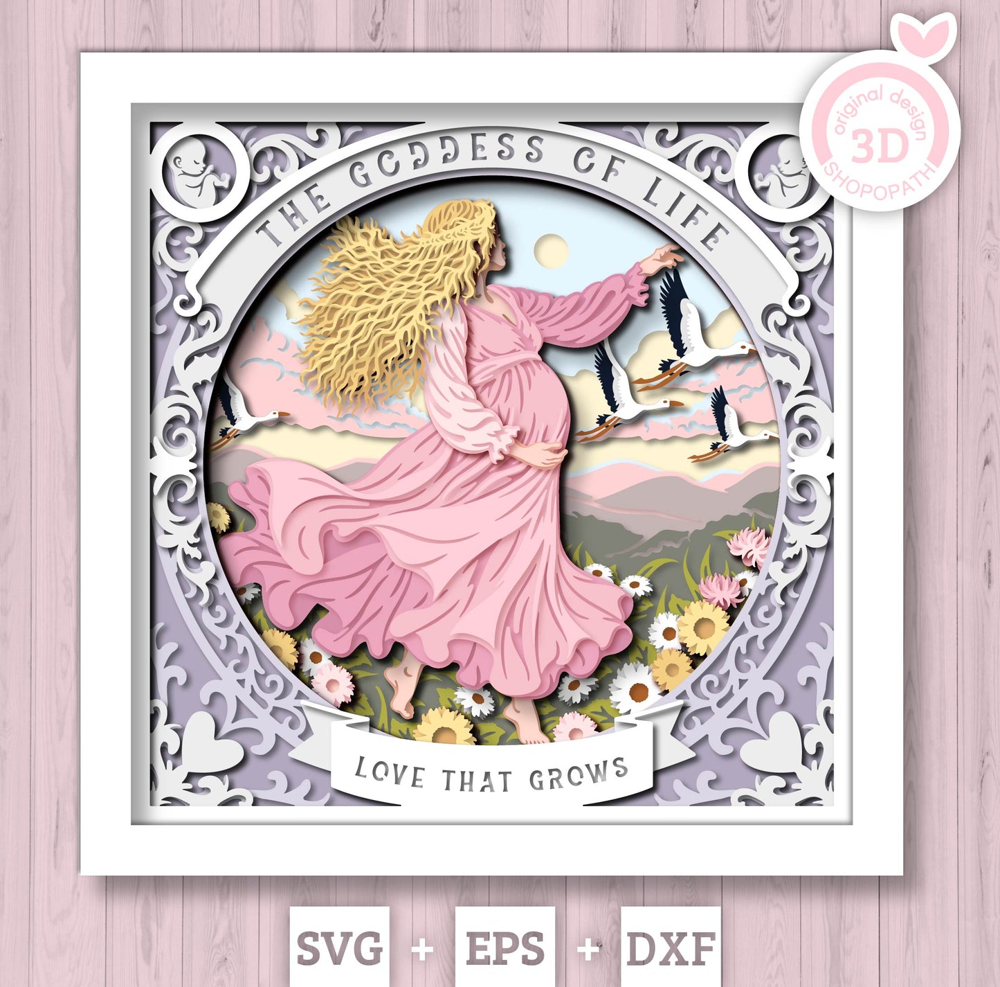 Life Goddess Pregnancy - 3D Shadow Box Layered SVG DXF EPS (Cutting Files)
