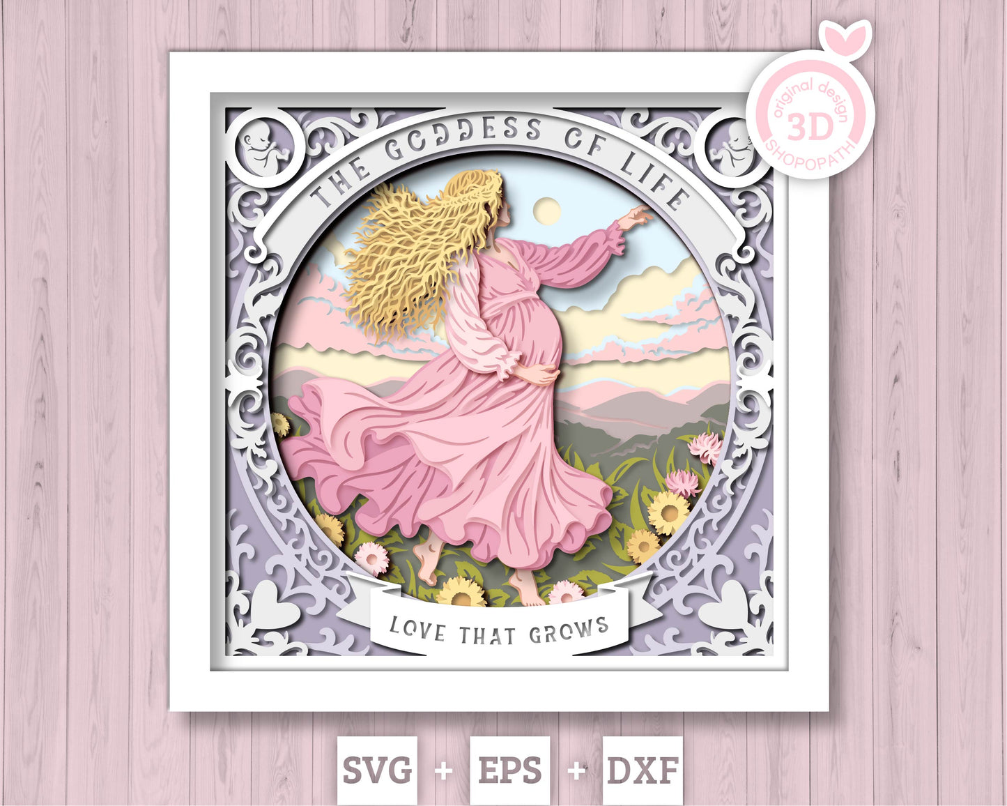 Life Goddess Pregnancy - 3D Shadow Box Layered SVG DXF EPS (Cutting Files)