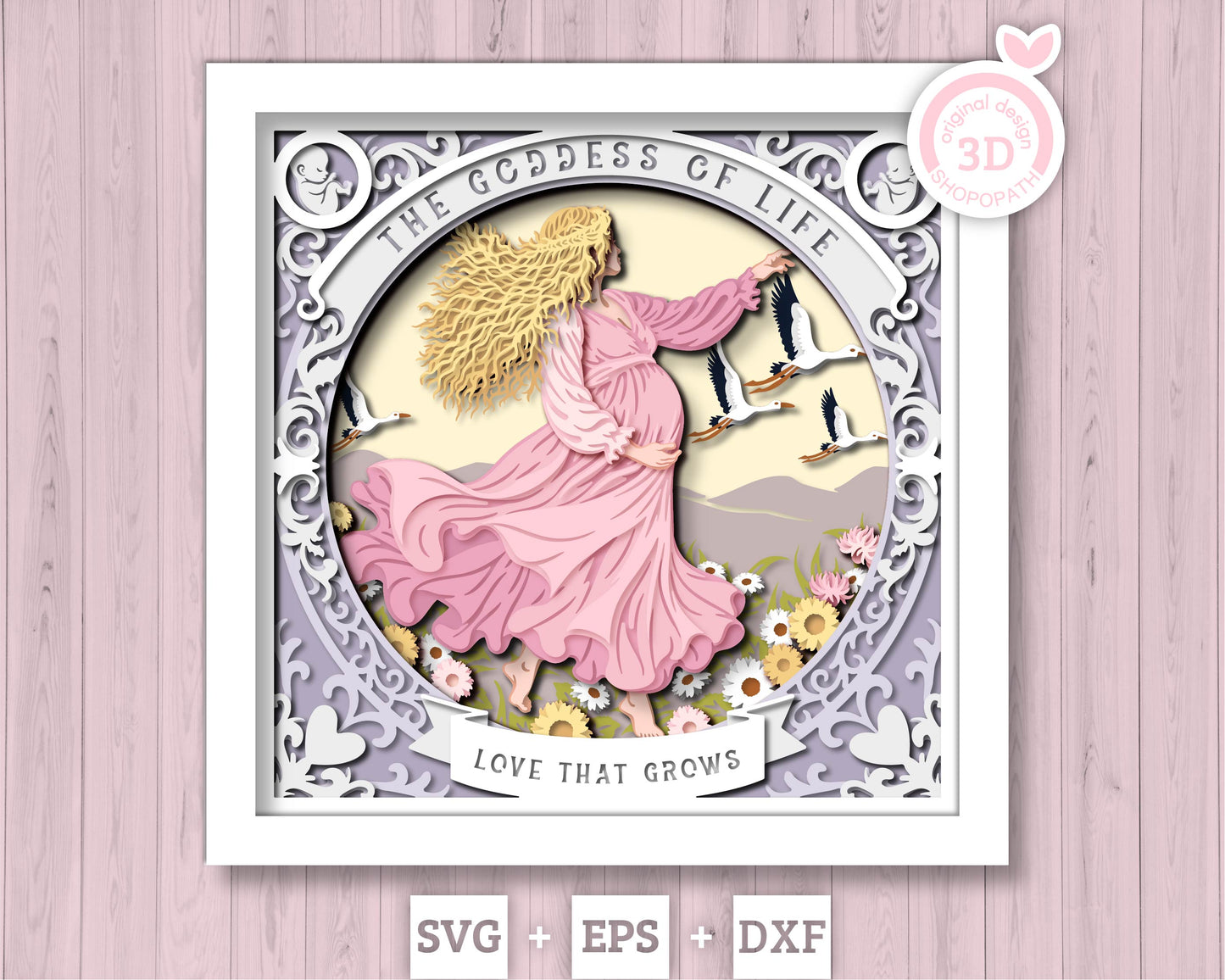 Life Goddess Pregnancy - 3D Shadow Box Layered SVG DXF EPS (Cutting Files)