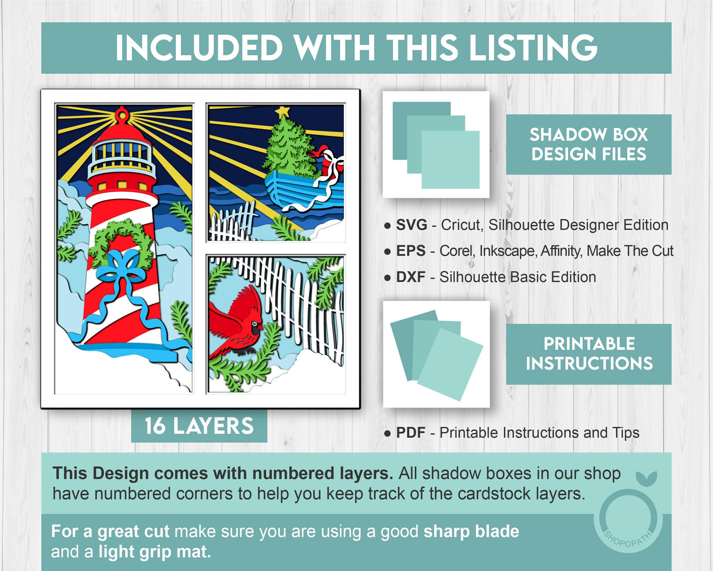 3D SVG Lighthouse Shadow Box, Layered Cardinal Svg, Lighthouse Christmas 3D Svg, Winter 3d Svg Christmas Shadow Box svg Cricut Silhouette