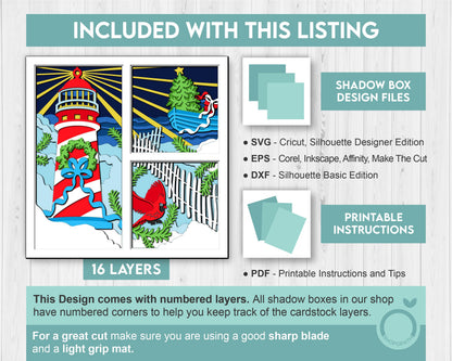 3D SVG Lighthouse Shadow Box, Layered Cardinal Svg, Lighthouse Christmas 3D Svg, Winter 3d Svg Christmas Shadow Box svg Cricut Silhouette