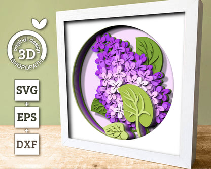 Lilac Flowers Branch - 3D Shadow Box Layered SVG DXF EPS (Cutting Files)