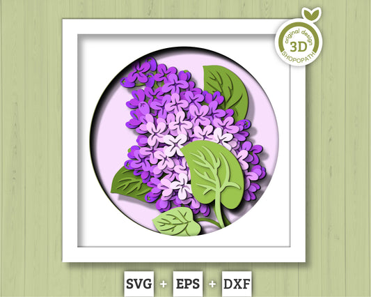 Lilac Flowers Branch - 3D Shadow Box Layered SVG DXF EPS (Cutting Files)