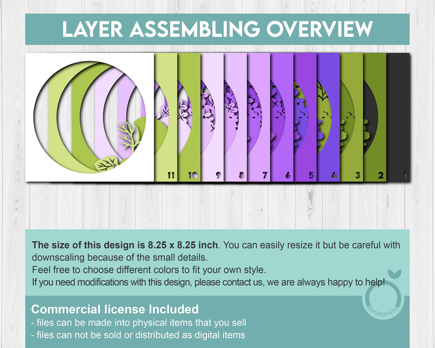 Lilac Flowers Branch - 3D Shadow Box Layered SVG DXF EPS (Cutting Files)