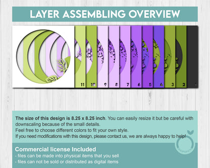 Lilac Flowers Branch - 3D Shadow Box Layered SVG DXF EPS (Cutting Files)