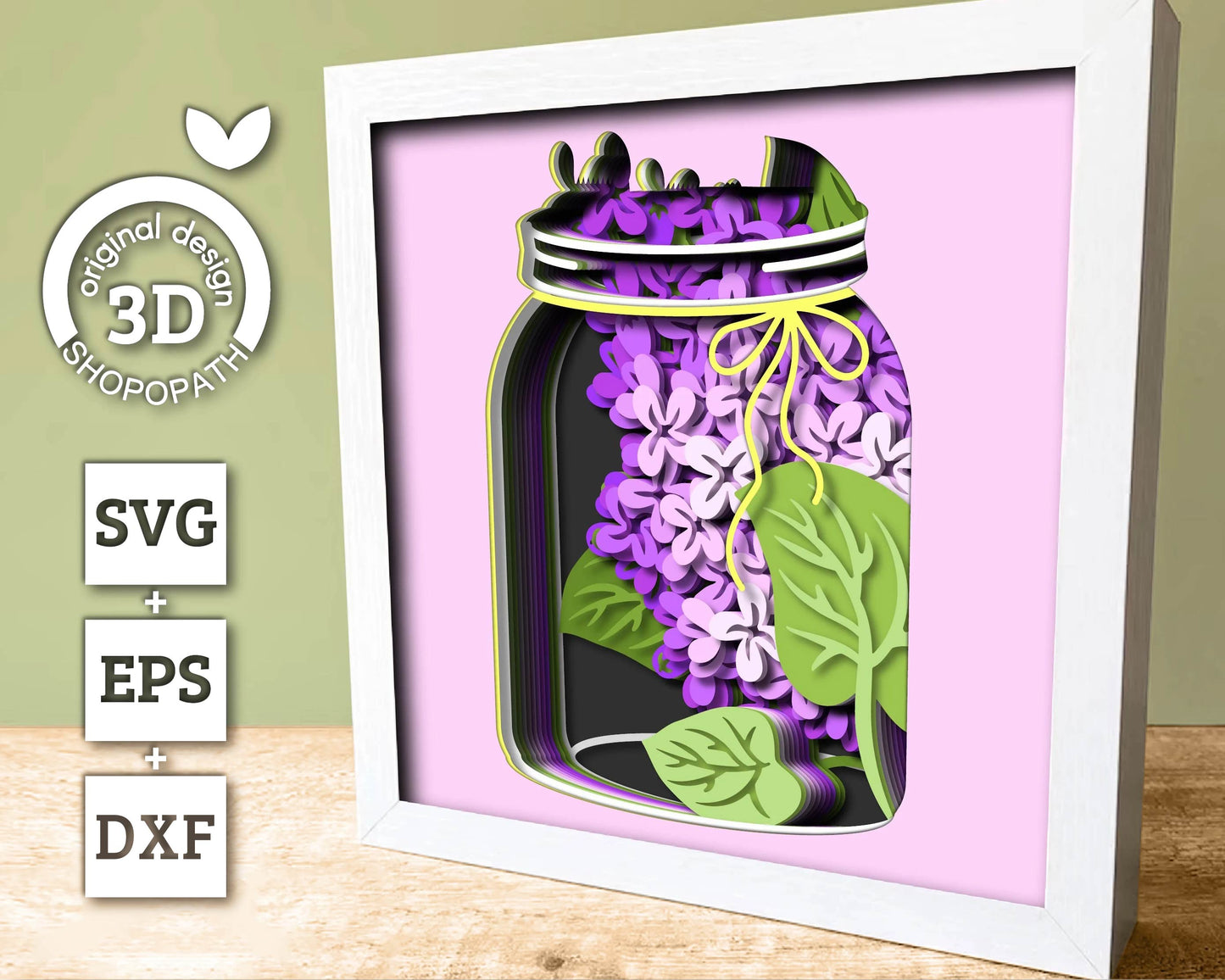 3D Lilac Branch Flowers In Jar Shadow Box SVG, 3D Spring SVG, 3D Lilac Flowers svg, Lilac Flowers 3d Svg, 3D Floral SVG, Cricut Silhouette