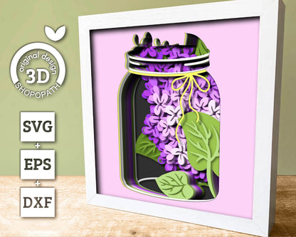 3D Lilac Branch Flowers In Jar Shadow Box SVG, 3D Spring SVG, 3D Lilac Flowers svg, Lilac Flowers 3d Svg, 3D Floral SVG, Cricut Silhouette