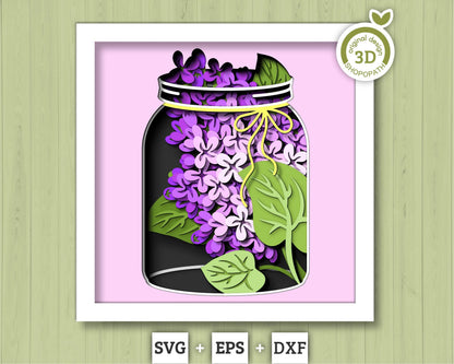3D Lilac Branch Flowers In Jar Shadow Box SVG, 3D Spring SVG, 3D Lilac Flowers svg, Lilac Flowers 3d Svg, 3D Floral SVG, Cricut Silhouette