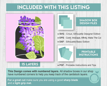 3D Lilac Branch Flowers In Jar Shadow Box SVG, 3D Spring SVG, 3D Lilac Flowers svg, Lilac Flowers 3d Svg, 3D Floral SVG, Cricut Silhouette