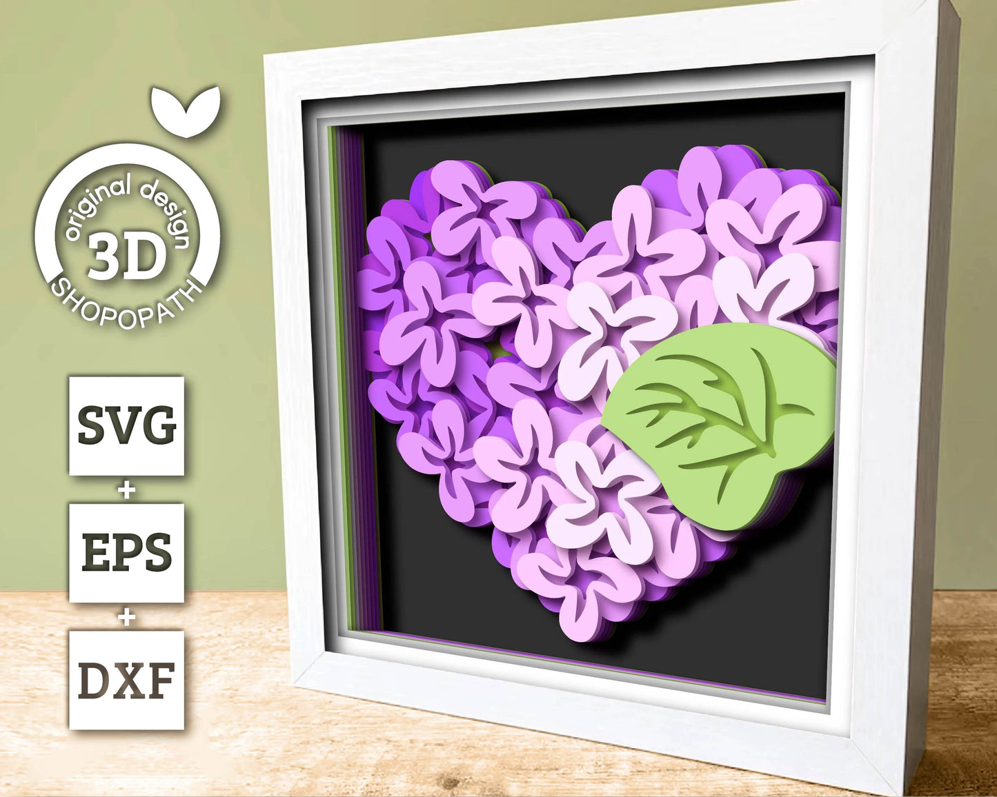 3D Lilac Flowers Heart Shadow Box SVG, 3D Spring SVG, 3D Lilac Flowers svg, Lilac Flowers 3d Svg, 3D Floral SVG Flower svg Cricut Silhouette
