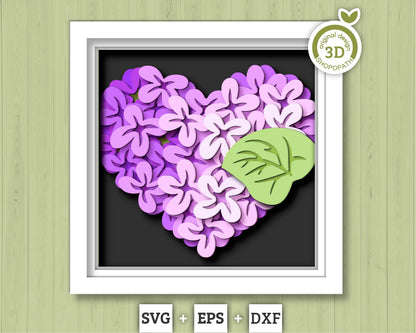 3D Lilac Flowers Heart Shadow Box SVG, 3D Spring SVG, 3D Lilac Flowers svg, Lilac Flowers 3d Svg, 3D Floral SVG Flower svg Cricut Silhouette
