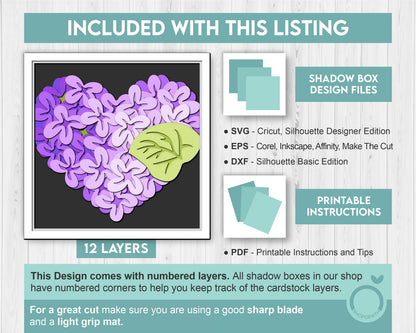 3D Lilac Flowers Heart Shadow Box SVG, 3D Spring SVG, 3D Lilac Flowers svg, Lilac Flowers 3d Svg, 3D Floral SVG Flower svg Cricut Silhouette