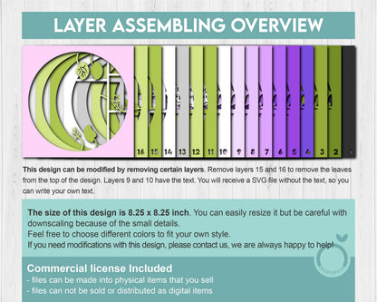 Hummingbird Lilac Spring Flower Label - 3D Shadow Box Layered SVG DXF EPS (Cutting Files)