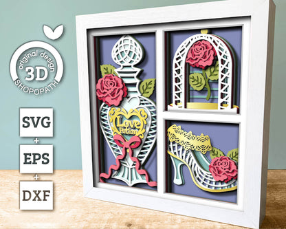 Valentine's Day Love Potion - 3D Shadow Box Layered SVG DXF EPS (Cutting Files)