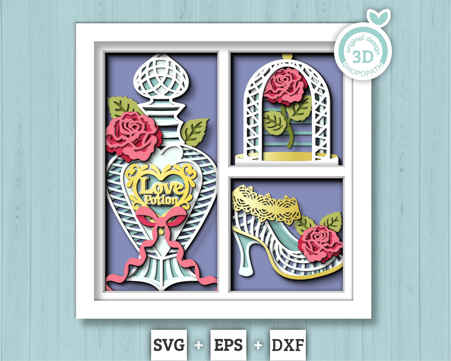 Valentine's Day Love Potion - 3D Shadow Box Layered SVG DXF EPS (Cutting Files)