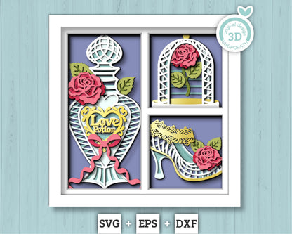 Valentine's Day Love Potion - 3D Shadow Box Layered SVG DXF EPS (Cutting Files)