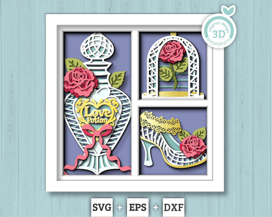 Valentine's Day Love Potion - 3D Shadow Box Layered SVG DXF EPS (Cutting Files)