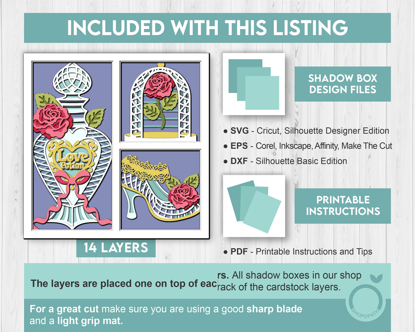 Valentine's Day Love Potion - 3D Shadow Box Layered SVG DXF EPS (Cutting Files)