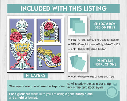 Valentine's Day Love Potion - 3D Shadow Box Layered SVG DXF EPS (Cutting Files)