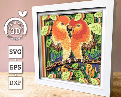 Lovebirds Couple on Branch - 3D Shadow Box Layered SVG DXF EPS (Cutting Files)