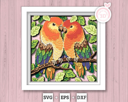 Lovebirds Couple on Branch - 3D Shadow Box Layered SVG DXF EPS (Cutting Files)