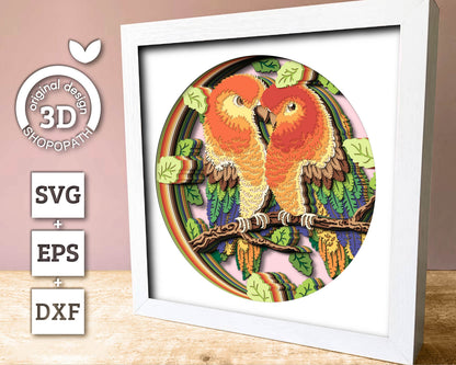 Lovebirds Sitting on Branch - 3D Shadow Box Layered SVG DXF EPS (Cutting Files)