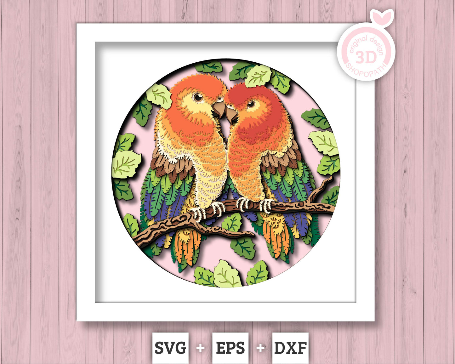 Lovebirds Sitting on Branch - 3D Shadow Box Layered SVG DXF EPS (Cutting Files)