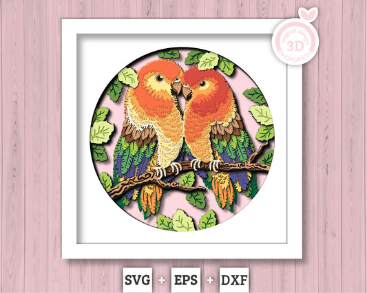 Lovebirds Sitting on Branch - 3D Shadow Box Layered SVG DXF EPS (Cutting Files)