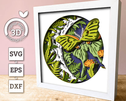3D Luna Moth Butterfly Shadow Box SVG, 3D Summer SVG, 3D Moon Svg, 3d Butterfly Shadow Box SVG, 3d Layered Luna Moth svg Cricut Silhouette