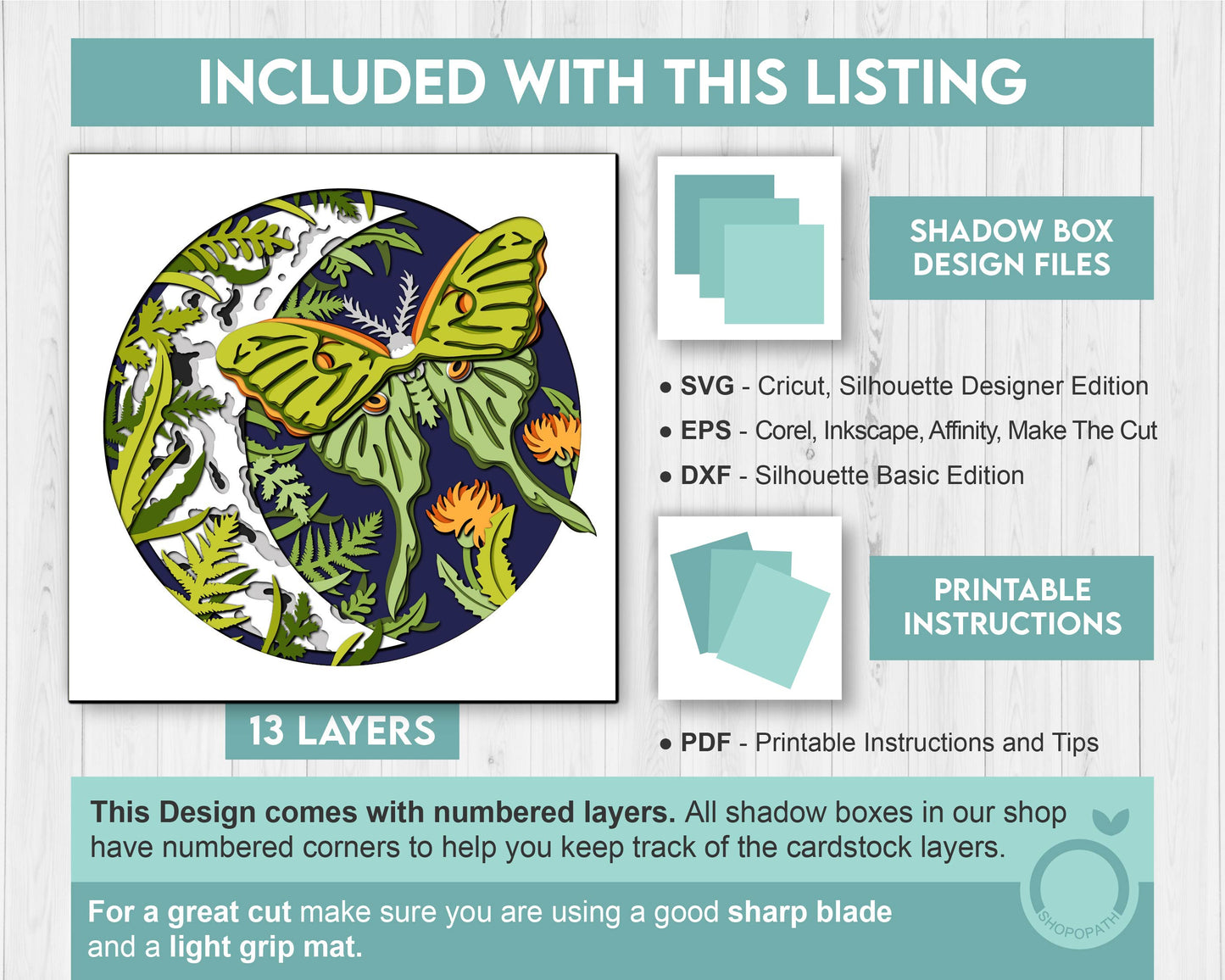 3D Luna Moth Butterfly Shadow Box SVG, 3D Summer SVG, 3D Moon Svg, 3d Butterfly Shadow Box SVG, 3d Layered Luna Moth svg Cricut Silhouette