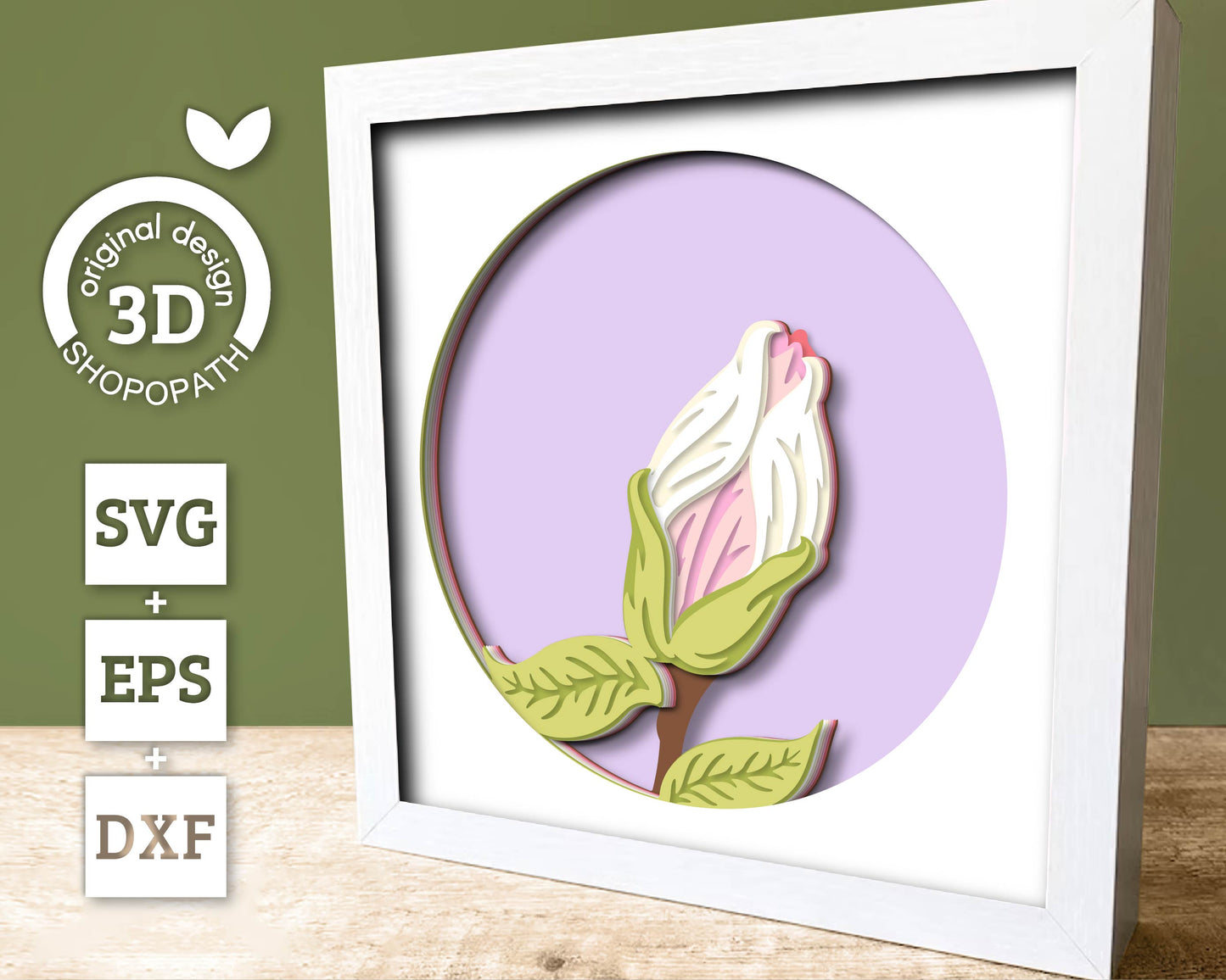 Set of 3D Shadow Boxes - Magnolia Flower Evolution - Layered SVG DXF EPS (Cutting Files)