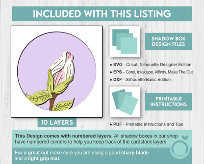 Set of 3D Shadow Boxes - Magnolia Flower Evolution - Layered SVG DXF EPS (Cutting Files)